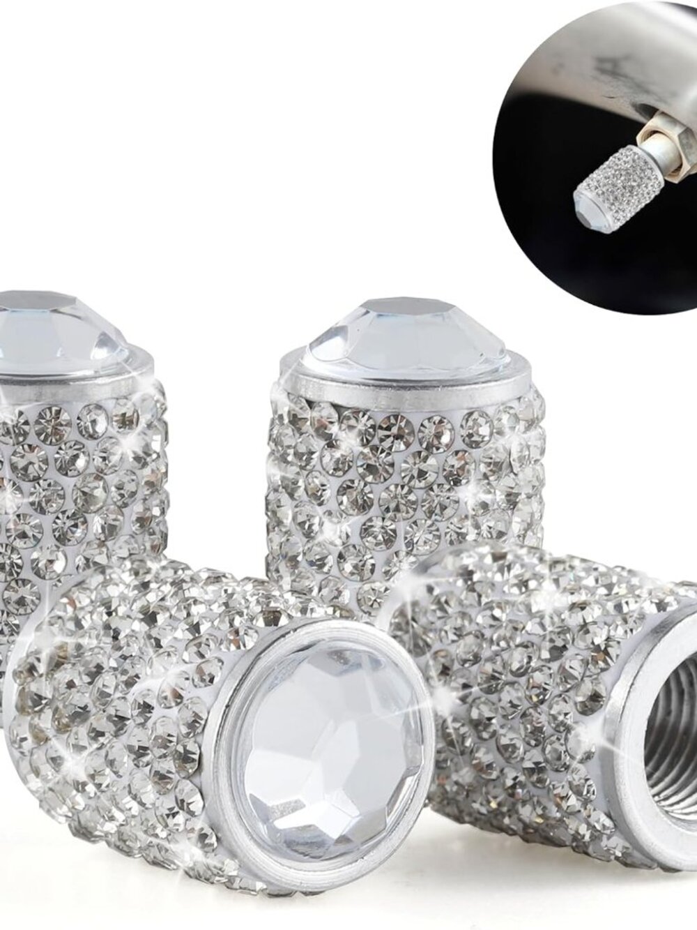 Car Wheel Tire Valve Caps, 4 PCS Bling Tire Valve Caps, Crystal Tire Caps Shinny